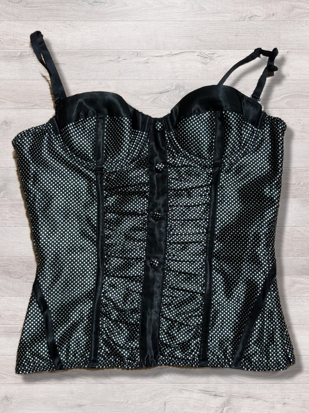 Vintage Fredericks Of Hollywood Black Polka Dot Lingerie Bustier Corset Bra 32